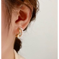 Neutrals MNL - Double Layer Pearl inlaid Stud Hoop Earring (Non Tarnish & Hypoallergenic)