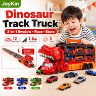JoyKin T-Rex Dinosaur Car Toy Truck with 12 Mini Race Cars – Launcher & Storage Playset for Kids Boy