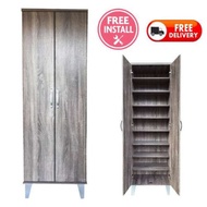 [A-STAR] Jenna Tall Slim Shoe Cabinet Rack 2 Door in Oak brown