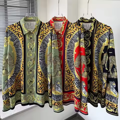 2026 New Style European Fashion Trendy Young Men's Long-Sleeved Shirt with Direct Injection Digital 