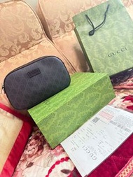 Gucci 黑灰色 PVC 藍紅織帶 相機包 斜背包