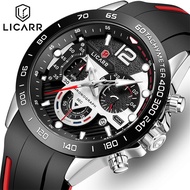 LICARR Men นาฬิกาแบรนด์หรูกีฬาควอตซ์ Mens นาฬิกายางกันน้ำ Chronograph นาฬิกาข้อมือผู้ชาย Clock