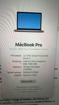 MacBook Pro 13-inch 2018 Quad-Core i7 16GB RAM