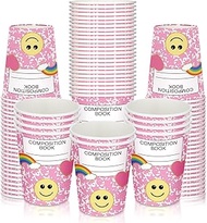 Jingmore 100 Pcs Pink Composition Book Design Disposable Paper Cup 9 oz School Season Coffee Tea Cup
