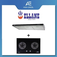 ELLANE 90CM SLIMLINE HOOD WITH BLACK PANEL [EH-9180/EH-9280] + ELLANE WG-2SV 80CM 2 BURNER GLASS GAS