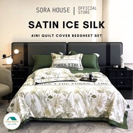 SORA Satin Ice Silk Comforter Bedsheet Set Cadar Selimut Pillow Case Sarung Bantal satin#BSL