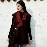 藏地情書復古馬甲 / 藏紅中國風翻領設計 / 冬季無袖東方形制背心