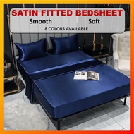 Satin Silk Bedsheet Mattress Protector Cadar Queen/Single/Super Single/King Fitted Bedsheet Getah Ke