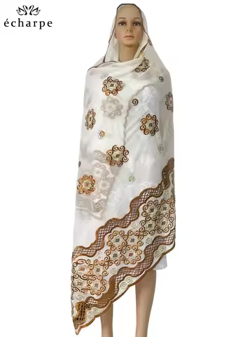New Style African Muslim Headite Cotton Embroidered Scarf Dubai Headscarf Shawl Islamic Ramadan Hija