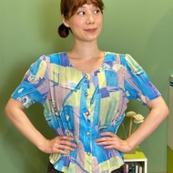 海洋幾何雪紡短袖襯衫