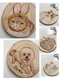 客製化全人手木刻寵物似顏繪杯墊吊飾禮物