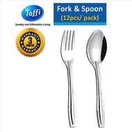 TOFFI F1800 Series Sudu Garpu Besi Stainless Steel Dessert Dining Fork and Spoon (12 pcs/ pack)