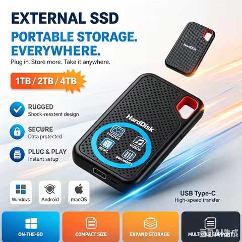 4TB Spacious Memory Type-C External SSD 12TB 16TB Pressure Resistant Shell For PC Long-term Business