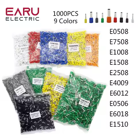 1000pcs/Pack E0508 E7508 E1008 E1508 E2508 Insulated Ferrules Terminal Block Cord End Wire Connector