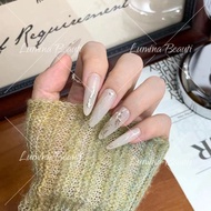 Lumina Beauti Handmade Nails Fake Nails Long Stiletto Golden Glamour Exquisite Luxury Gold Long Nail