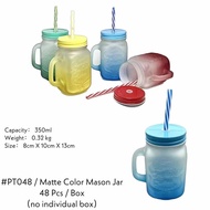 ♧【 MC Mart】500ml New Korean Colorful Matte Mason Glass Jar With Reusable Straw Bottle Glass Emboss C