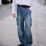 日系復古 水洗牛仔褲直筒長褲