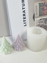 1入組幾何聖誕樹形狀矽膠模具適用於DIY蠟燭,香氣蠟,石頭裝飾品製作