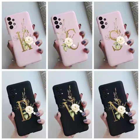 For Samsung A13 4G Case A 13 A33 A53 A73 5G Soft Slim Flower Alphabet Letter Back Cover Phone Case F