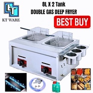 KT  WARE 16 Liter Commercial Double Gas Deep Fryer / Stainless Steel Deep Fryer / Commercial Double Tank Deep Fryer DAPU