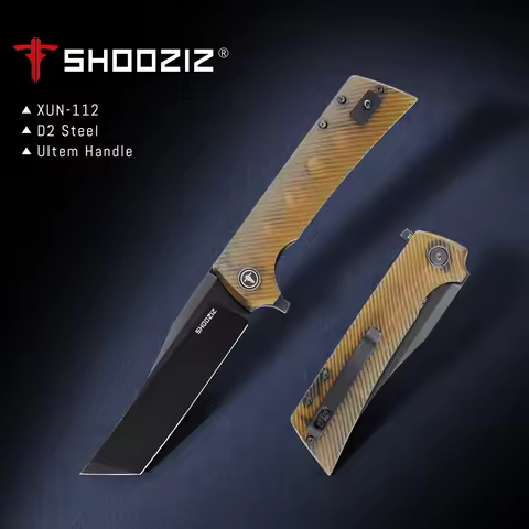 Shooziz Folding Pocket Knife,3.55" D2 Tanto Blade EDC Knife with Flipper ,Camp Tool Gift for Outdoor