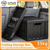 Citylife 64L Folding Storage Box Collapsible Crate With Lid Multipurpose Car Organizer Box Camping