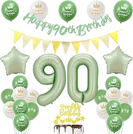 90th Birthday Decoration Man Women, Sage Green Banner 90th Birthday Garland Decoration 90th Man Avoc