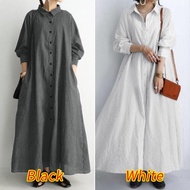 Cotton Linen Pakaian Jubah Labuh Moden Saiz Besar Lengan Panjang Wanita Set Baju kurung Perempuan Ov