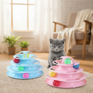 MeowFun 4-Stage Cat Toy - Rotating Teaser Tower with Balls & Feathers, Self-Play Entertainment for I