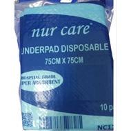 Nurcare Underpad Disposable 75 cm x 75cm 10's