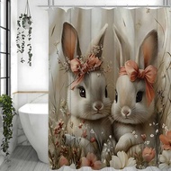 Easter Shower Curtain Bunny Easter Eggs Floral Bow Spring Holiday Bunny Bathroom Decor Polyester Sho