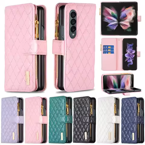 Wallet Small Fragrance Flip Zipper Leather Case For Samsung Galaxy Z Fold5 Z Fold4 Z Fold3 5G Magnet