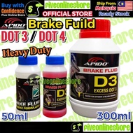 APIDO Brake Fluid Oil D3 D4 Minyak Brek Brake APIDO Dot 3 Dot 4 50ml 300ml Heavy Duty Brake Oil APID