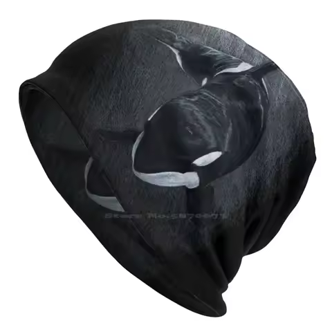 White Whale-Orca Knitted Hat Warm Beanie Outdoor Caps Dark Black Killer Whale White Orca Design