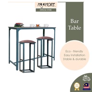 Mojomore Simple Wooden Bar Table with Steel Frame & 2 Units High Bar Stool Set