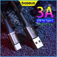 Baseus USB to Type C Cable 3A USB C LED Lighting Fast Charging Data Cable for Huawei Xiaomi Samsung