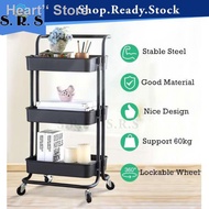 ◑▥3 Tier Multifunction Storage Trolley Rack Office Shelves Home Kitchen With Wheel