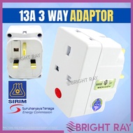 [SIRIM] PREMIUM 13A 3 Way Adapter NEON Light Indicator With Safety Shutter Extension Plug Extension 