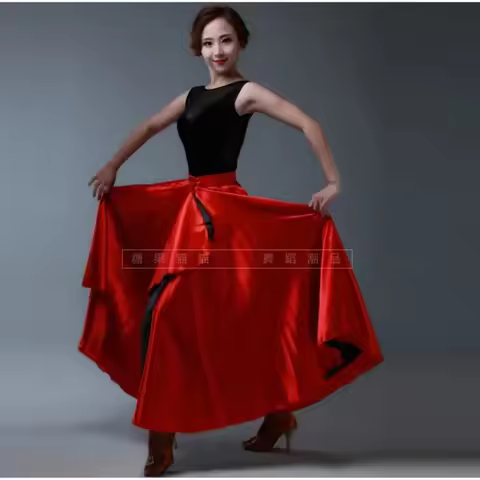 New Lady Latin Dance Red Skirt Female Pasodoble Dance Skirt 65-95cm Cape Performance Competition Wea