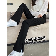 slack bootcut woman seluar bootcut woman bootcut pants Thin High Waist Slit Ankle-Length Casual Spri