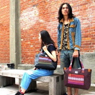 圖騰編織混搭民族風拖特包-紫色【am-0242】