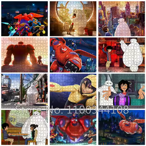 Disney Movie Big Hero 6 Puzzle Children's Educational Toys Cartoon Superhero Baymax 300/500/1000 Pie