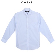 OASIS Masterpiece เสื้อเชิ้ตชาย แขนยาว ลายเส้น สีพื้น ผ้าcotton ผสม Polyester รุ่น MPWLV-4569 สีฟ้า