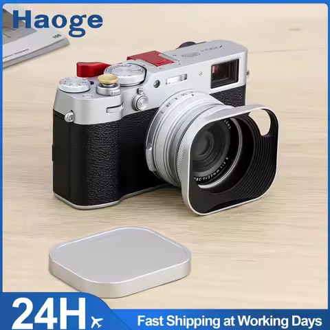 Haoge Square Metal Lens Hood Hollow Out with 49mm Adapter Ring+Cap for Fujifilm X100 X100S X100T X70