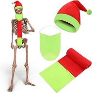 3 Pcs 12 ft Skeleton Clothes Accessories Skeleton Santa Hat and Scarf Beard Set 12ft Christmas Skele