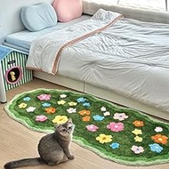 3D Floral Area Rug, Lovely Green Moss, Irregular Flower Pattern, Non-Slip Plush, Washable Rug,for Pl