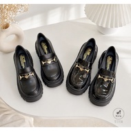 Ready Stock Made in Taiwan 6cm Thick-Soled Loafers Slimmer Look Heightening Leather Shoes Buckle Bla