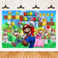 7x5ft Super Mario Photography Backdrop for Children's Happy Birthday Theme Party Decoration Banner Background