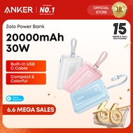 Anker Zolo Power Bank 10,000mAh/20,000mAh 30W Portable Charger with Built-in USB-C Cable for Travel