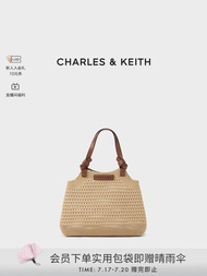 Charles & Keith Summer Women's Bag CK2-30782111 Retro Soft Shoulder Bag Woven Tote Bag for Women